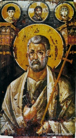 San Pedro, representado en un ícono encáustico del siglo VI, ubicado en el Monasterio de Santa Catalina del Monte Sinaí.
